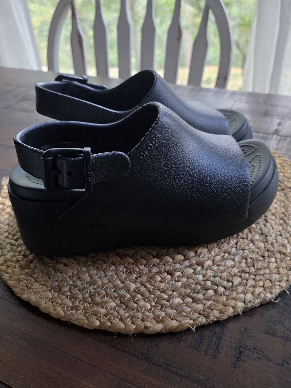 CROCS Women's Black Platform Slingback Peep-Toe Sandals